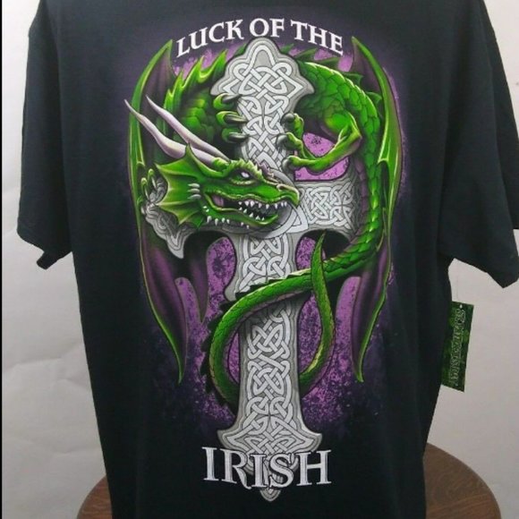 Irish Dragon Cross Black T-Shirt Side S - Picture 16 of 16